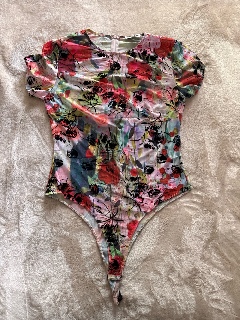 Multicolor Floral One-Piece Bodysuit Mesh
